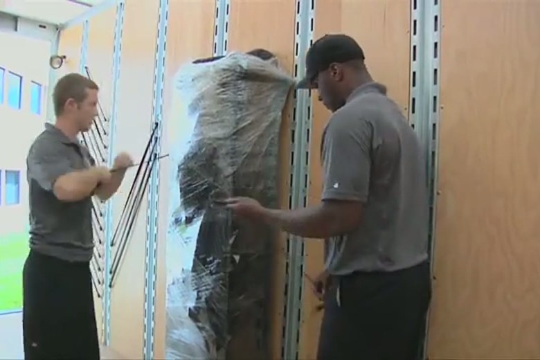 Shrink-wrapping a tall cabinet